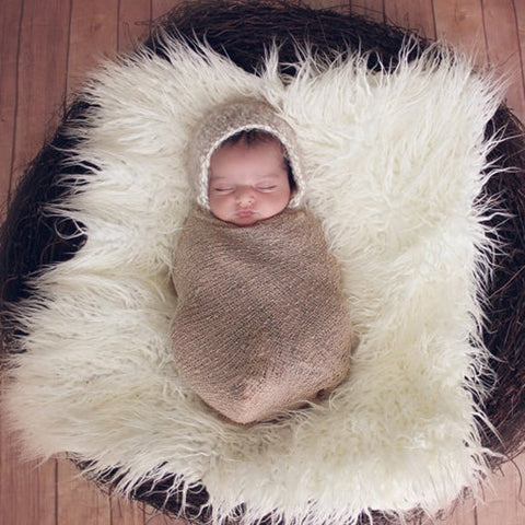 Newborn Basket Photography Props Baby Basket Swaddle Blanket Faux Fur Soft Blanket Fur Wool Mat Carpet Basket