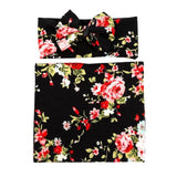 Newborn Baby Cute Flower Print Blanket Bowknot Headband Set Newborn Sleeping Swaddle Wrap Hairband Casual Accessories